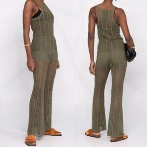 Dion Lee Green Pants Trousers Knit Pinnacle Open Crochet Moss Flared Size 8